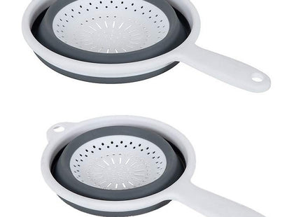 Addis Pop & Store 2 Pack Collapsible Food Colander with Handle, Set Includes 16.5cm & 24cm, White and Grey, Plastic 518406