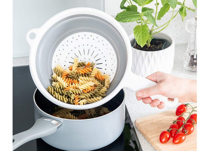 Addis Pop & Store 2 Pack Collapsible Food Colander with Handle, Set Includes 16.5cm & 24cm, White and Grey, Plastic 518406