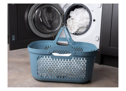 Addis Signature Laundry Basket with Long Handles, Large Plastic Washing Basket for Clothes & Family Laundry 45 Litre Blue 519561