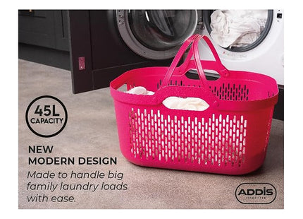 Addis Signature Laundry Basket with Long Handles, Large Plastic Washing Basket for Clothes & Family Laundry 45 Litre Blue 519561