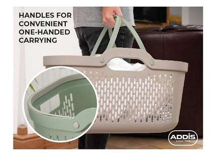 Addis Signature Laundry Basket with Long Handles, Large Plastic Washing Basket for Clothes & Family Laundry 45 Litre Blue 519561