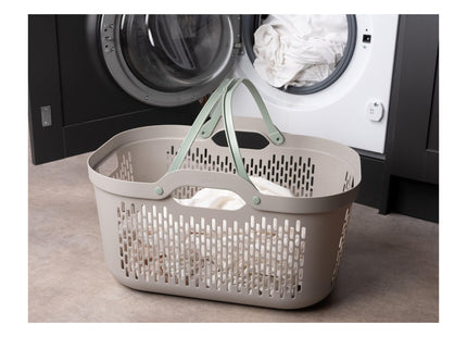 Addis Signature Laundry Basket with Long Handles, Large Plastic Washing Basket for Clothes & Family Laundry 45 Litre Mushroom 519827