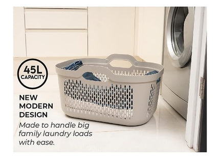 Addis Signature Laundry Basket with Long Handles, Large Plastic Washing Basket for Clothes & Family Laundry 45 Litre Mushroom 519827