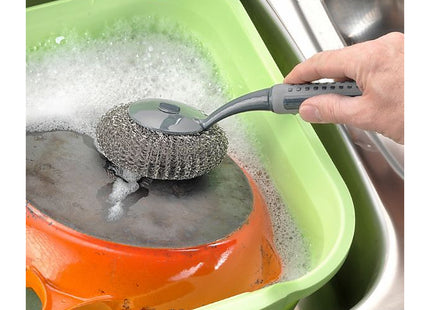 Addis ComfiGrip Long Handled Washing Up Scourer Scrub Brush, Metallic Graphite, 26 x 10 x 12 cm 517706