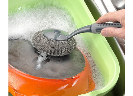 Addis ComfiGrip Long Handled Washing Up Scourer Scrub Brush, Metallic Graphite, 26 x 10 x 12 cm 517706