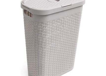 Addis Faux Rattan 40 Litre Family Slim Laundry Clothes Washing Hamper Bin with Lid, Beige, Calico/Cream