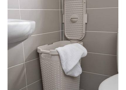 Addis Faux Rattan 40 Litre Family Slim Laundry Clothes Washing Hamper Bin with Lid, Beige, Calico/Cream