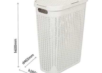 Addis Faux Rattan 40 Litre Family Slim Laundry Clothes Washing Hamper Bin with Lid, Beige, Calico/Cream