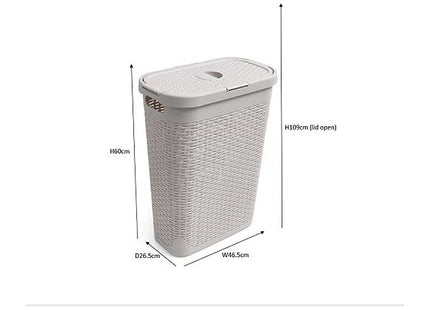 Addis Faux Rattan 40 Litre Family Slim Laundry Clothes Washing Hamper Bin with Lid, Beige, Calico/Cream
