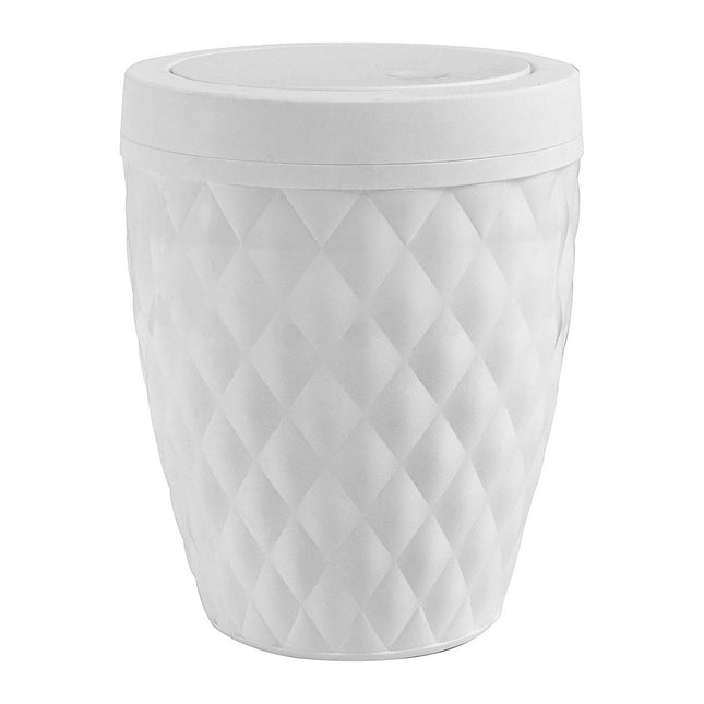 Addis Diamond Style Round Swing Lid Bathroom Bin, White 518030