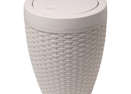 Addis Faux Rattan Round Bathroom Bin with Swing lid, Calico Linen, L 22.5 cm, W 22.5 cm, H 29 cm 515799