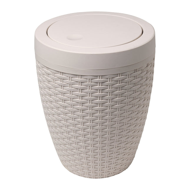 Addis Faux Rattan Round Bathroom Bin with Swing lid, Calico Linen, L 22.5 cm, W 22.5 cm, H 29 cm 515799