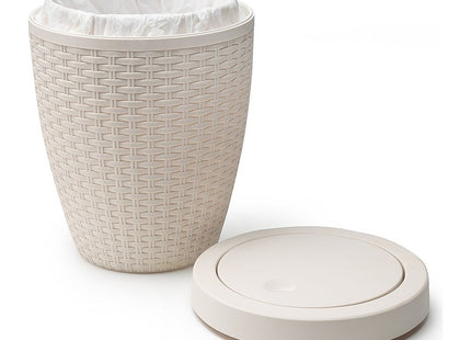Addis Faux Rattan Round Bathroom Bin with Swing lid, Calico Linen, L 22.5 cm, W 22.5 cm, H 29 cm 515799