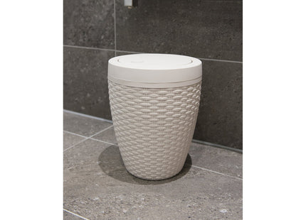 Addis Faux Rattan Round Bathroom Bin with Swing lid, Calico Linen, L 22.5 cm, W 22.5 cm, H 29 cm 515799
