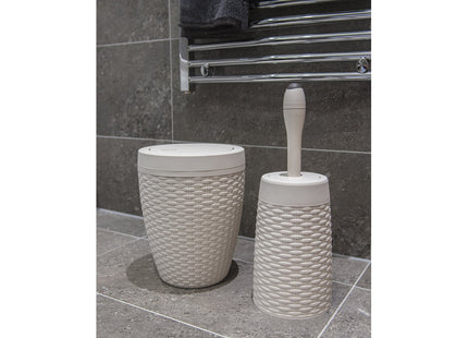 Addis Faux Rattan Round Bathroom Bin with Swing lid, Calico Linen, L 22.5 cm, W 22.5 cm, H 29 cm 515799