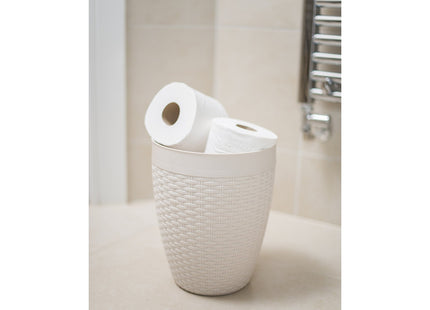 Addis Faux Rattan Round Bathroom Bin with Swing lid, Calico Linen, L 22.5 cm, W 22.5 cm, H 29 cm 515799