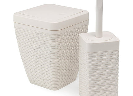 Addis Faux Rattan Square Bathroom Set Includes Swing Bin & Toilet Set Brush, Calico Linen - Faux Leather Plastic