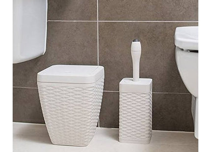 Addis Faux Rattan Square Bathroom Set Includes Swing Bin & Toilet Set Brush, Calico Linen - Faux Leather Plastic