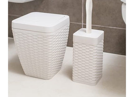 Addis Faux Rattan Square Bathroom Set Includes Swing Bin & Toilet Set Brush, Calico Linen - Faux Leather Plastic
