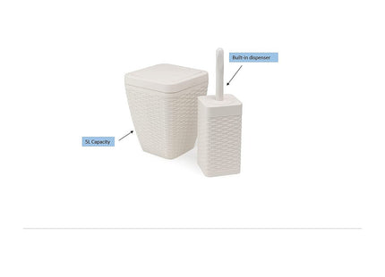 Addis Faux Rattan Square Bathroom Set Includes Swing Bin & Toilet Set Brush, Calico Linen - Faux Leather Plastic