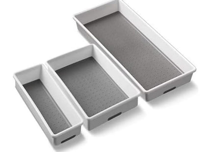 Addis Premium Tidy Drawer Soft Base Storage Boxes, White Grey, Set of 3, 18 x 40 x 7.5 cm 506985