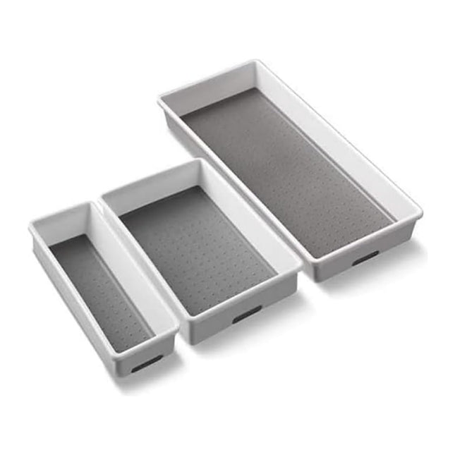 Addis Premium Tidy Drawer Soft Base Storage Boxes, White Grey, Set of 3, 18 x 40 x 7.5 cm 506985