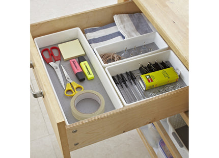 Addis Premium Tidy Drawer Soft Base Storage Boxes, White Grey, Set of 3, 18 x 40 x 7.5 cm 506985