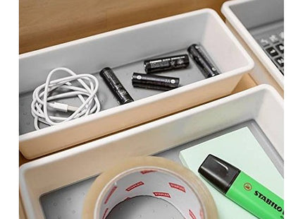 Addis Premium Tidy Drawer Soft Base Storage Boxes, White Grey, Set of 3, 18 x 40 x 7.5 cm 506985
