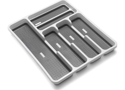 Addis Premium Soft touch 6 Compartment Cutlery Drawer Organiser Tray, White and Grey 6 Sections