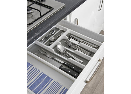Addis Premium Soft touch 6 Compartment Cutlery Drawer Organiser Tray, White and Grey 6 Sections