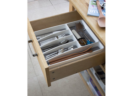Addis Premium Soft touch 6 Compartment Cutlery Drawer Organiser Tray, White and Grey 6 Sections