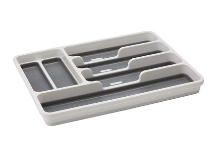 Addis Premium Soft touch 6 Compartment Cutlery Drawer Organiser Tray, White and Grey 6 Sections