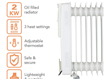 Warmlite 2000W 9-Fin Oil Filled Radiator with 3 Power Settings and Adjustable Timer, White WL43004YW