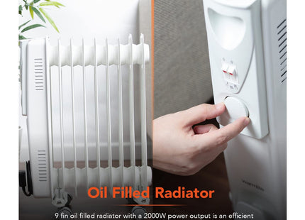 Warmlite 2000W 9-Fin Oil Filled Radiator with 3 Power Settings and Adjustable Timer, White WL43004YW