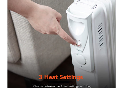 Warmlite 2000W 9-Fin Oil Filled Radiator with 3 Power Settings and Adjustable Timer, White WL43004YW