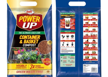 Doff Power Up Container & Basket Compost, 10 Litre Premium Coco Coir Compost