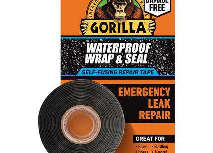 Gorilla Glue Waterproof Wrap & Seal Tape Black 2.4m 100% Waterproof Silicone Self-Fusing Repair Tape