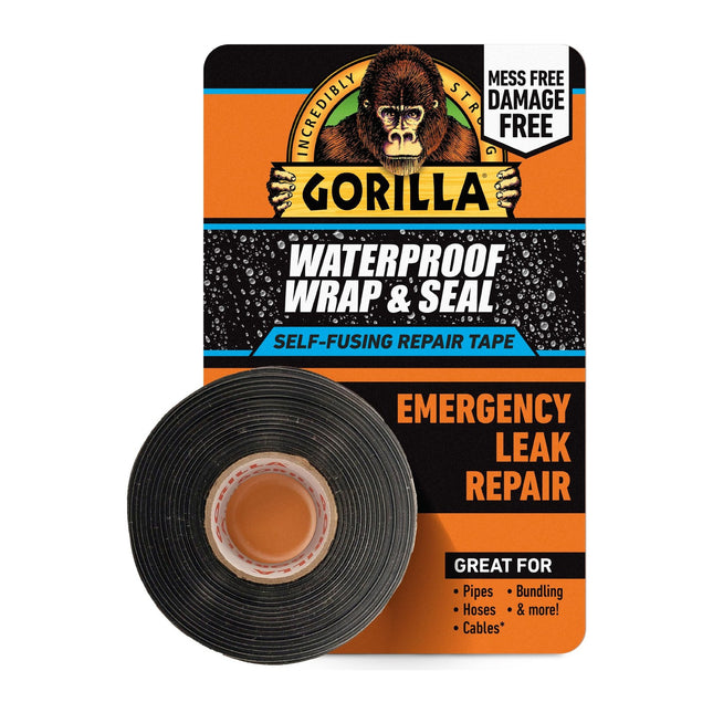 Gorilla Glue Waterproof Wrap & Seal Tape Black 2.4m 100% Waterproof Silicone Self-Fusing Repair Tape