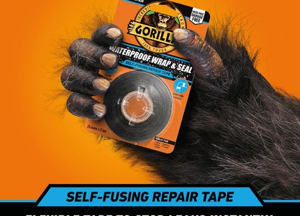 Gorilla Glue Waterproof Wrap & Seal Tape Black 2.4m 100% Waterproof Silicone Self-Fusing Repair Tape