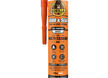 Gorilla Glue Grab & Seal, 290ml - Two-in-One Waterproof Grab Adhesive & Sealant Hybrid Bonds Skirting, Kitchens, Bathrooms, Windows & Doors White