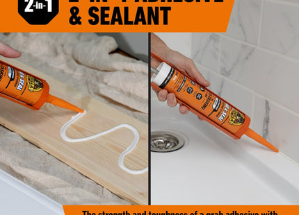Gorilla Glue Grab & Seal, 290ml - Two-in-One Waterproof Grab Adhesive & Sealant Hybrid Bonds Skirting, Kitchens, Bathrooms, Windows & Doors White