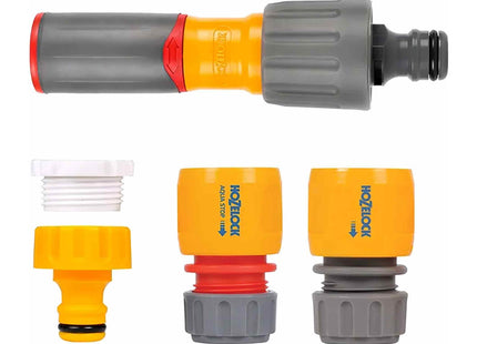 Hozelock Starter Nozzle Kit 3-in-1: Ergonomic Soft Grip Lance, 3 Jets, 2 Connections � 12.5mm � 15mm (1/2" 5/8"), 1 Tap Connection [100-100-228]