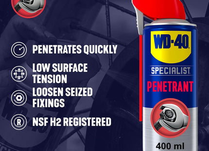 WD-40 Specialist Penetrant Spray, Rust Penetrating Oil Spray for Loosening Rusted Nuts & Bolts, Rust Prevention 400ml
