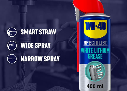 WD-40 Specialist White Lithium Grease Spray, Long Lasting Spray Grease for Metal to Metal, Corrosion and Rust Protection 400ml