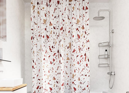 Croydex Shower Curtain with Pink Terrazzo Design 100% Polyester with a Weighted Hem, Machine Washable and coated with Proseal for Water Repellence