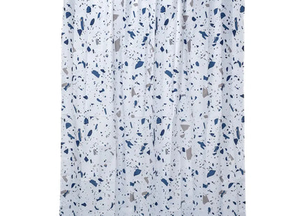 Croydex Shower Curtain with Blue Terrazzo Design 100% Polyester with a Weighted Hem, Machine Washable and coated with Proseal for Water Repellence