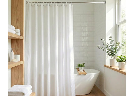 Croydex White Shower Curtain Made from 100% Recycled Poyester, with 12 Rust-Resistant Metal Eyelets, Weighted Hem, Anti-Microbial