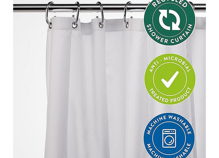 Croydex White Shower Curtain Made from 100% Recycled Poyester, with 12 Rust-Resistant Metal Eyelets, Weighted Hem, Anti-Microbial