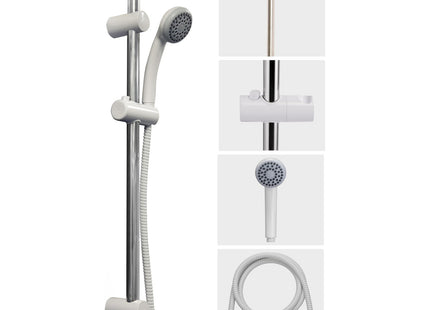 Croydex Amalfi White Shower Set -1 Function Shower Head, 1.5m Shower Hose & Adjustable Shower Head Holder 665mm Riser Rail for All Shower Types