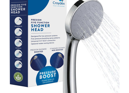 Croydex Presion Pressure Boost Chrome Shower Head - Power Shower Head for Low Pressure Systems with Five Spray Settings